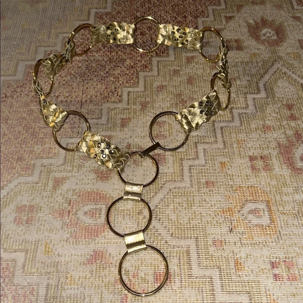 Vintage Rhinestones Gold Rhinestone Woven Circle Link Belt Y2K 90’s